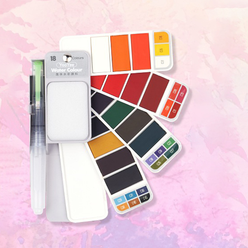 Juego de trazos de acuarela sólida en forma de abanico plegable Xiupu para principiantes pintados a mano con gouache para niños