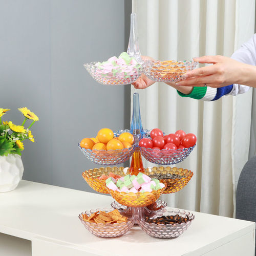 Fruit plate living room high-looking wholesale household light luxury plastic transparent fruit high-legged multi-layer Chinese refreshment fruit plate