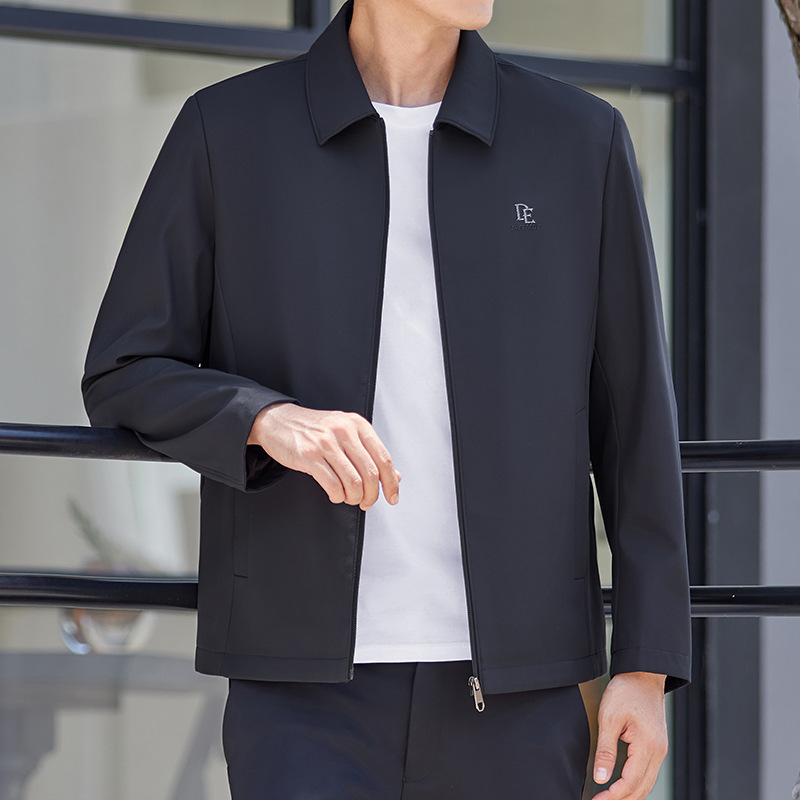 Mid-life spring short business casual turn-down collar jacket for dads, versatile workplace wear, vintage flight style, heavy-duty men's jacket Mid-life spring short business casual turn-down collar jacket for dads, versatile workplace wear, vintage flight style, heavy-duty men's jacket
