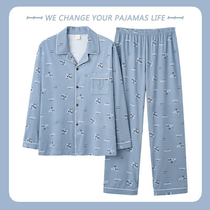 Pijamas de hombre primavera y otoño 100% algodón pantalones de manga larga delgada juventud más tamaño traje de verano homewear