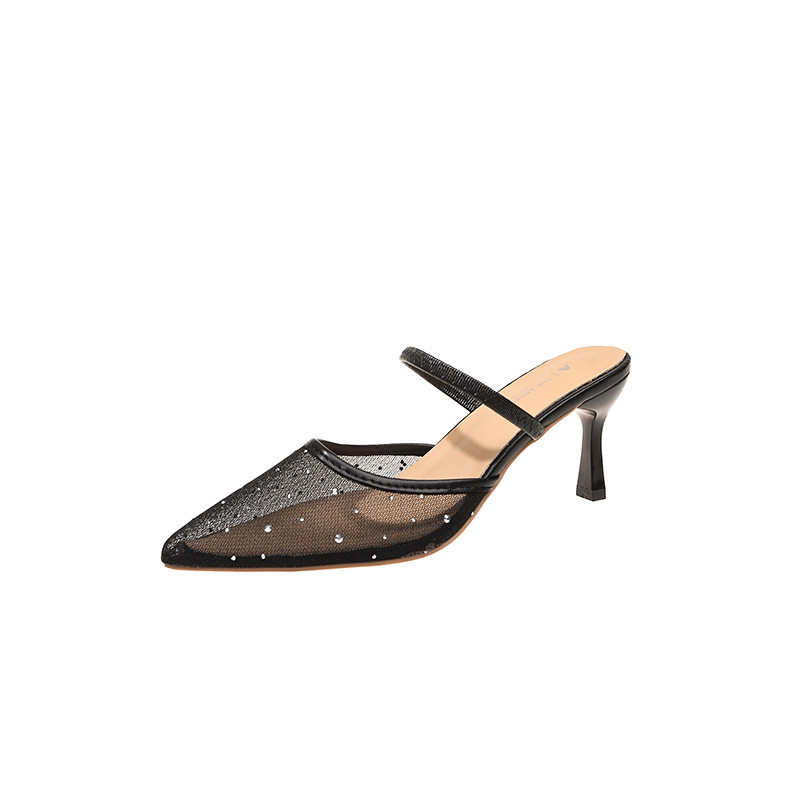 Sandalias de Tacón Alto con Pedrería y Malla de Tejido y Caucho, Tacón Fino para Verano image 6