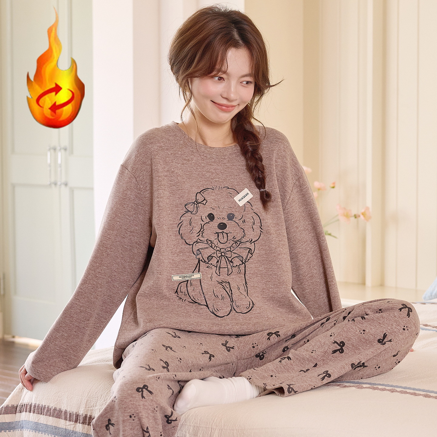 卡通睡衣女2025秋冬蚕丝羊毛德绒加厚长袖保暖套装甜美可爱家居服