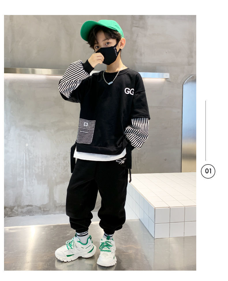 Ensemble printemps et automne pour garçons, beaux vêtements à la mode pour enfants, pull à marée rouge en filet pour bébé, nouvelle collection 2023_voghion.com
