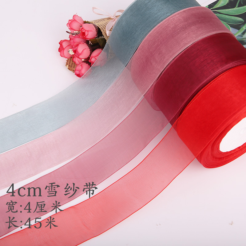Manufacturer's Spot 4cm Wide Snow Gauze with Bow Transparent Ribbon Cake Gift Decoration Hook Hat Handmade DIY