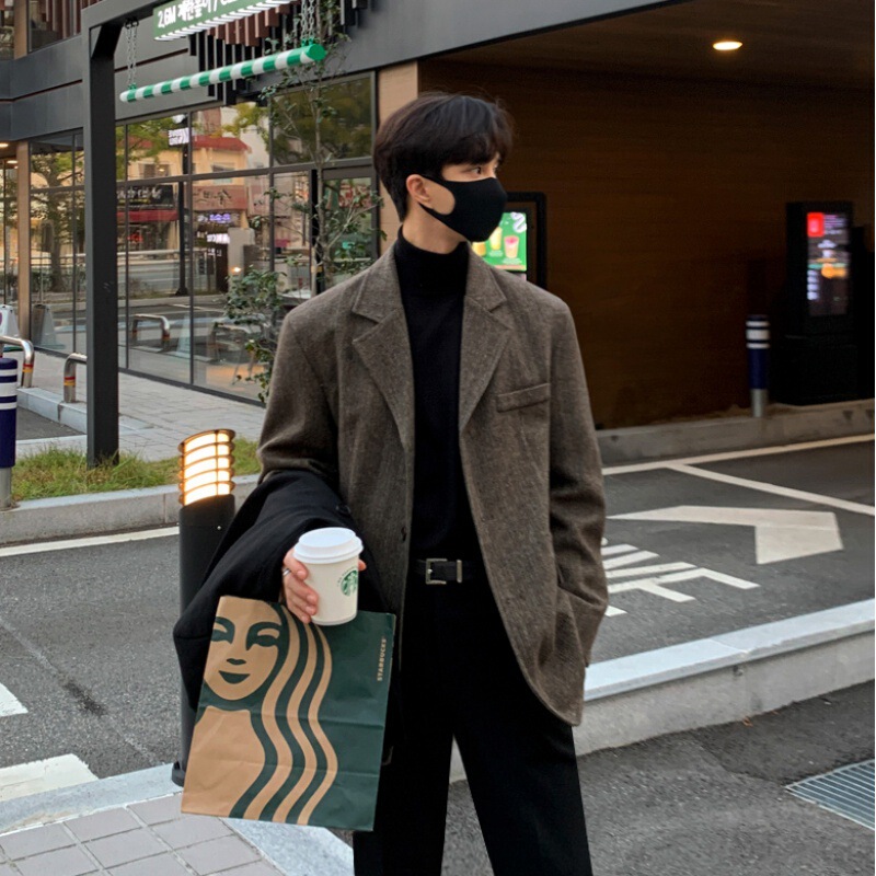 Myq Woolen Suit Jacket Men's Autumn and Winter Korean Style Loose Trendyy Thickeneded High-End Small Suit Top