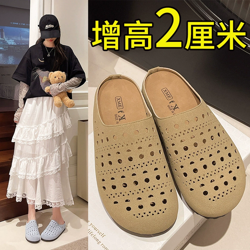 Ретро нишевые полые обувь на мягкой подошве Birkenstock для женской пальцы полуаромат 2025 новая нише желтые ленивые Римские сандалии