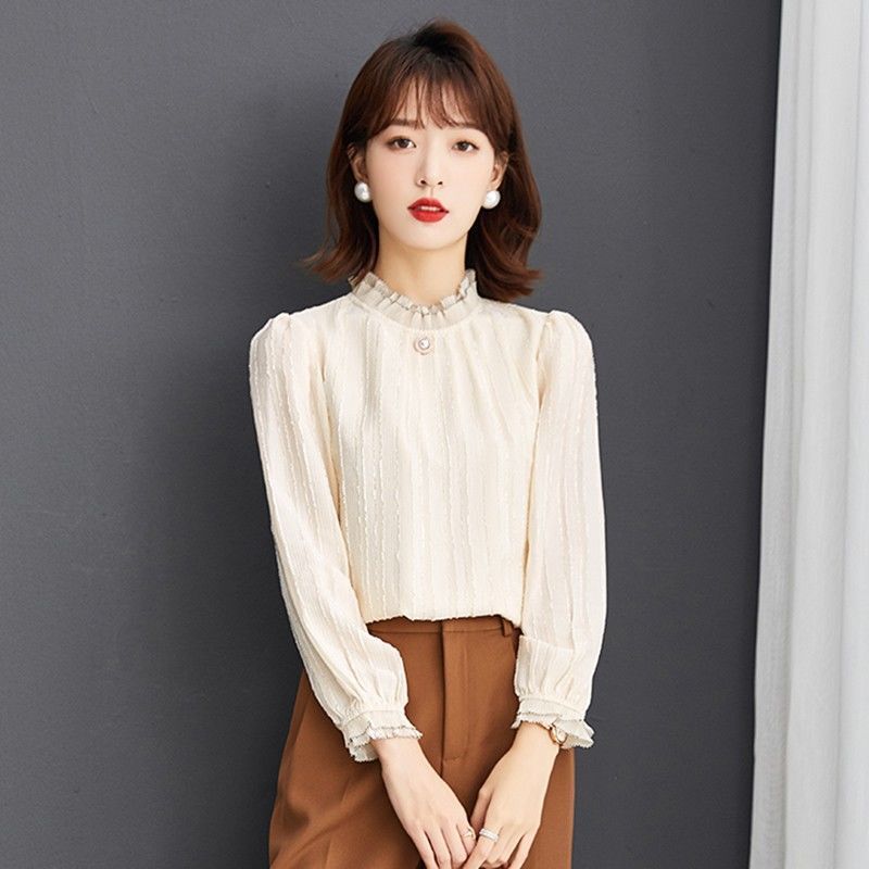 加绒蕾丝打底衫女秋冬新款韩范半高领时尚女士雪纺小衫保暖上衣潮|undefined