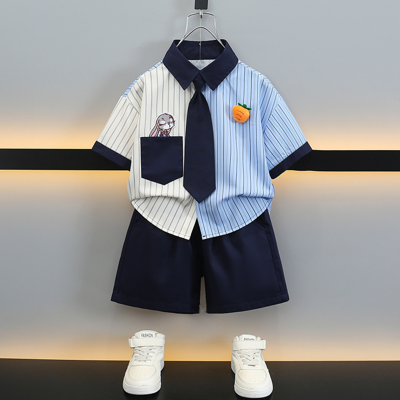 男童夏装卡通套装2025新款儿童夏季薄款韩系两件套男孩学院风衣服|undefined