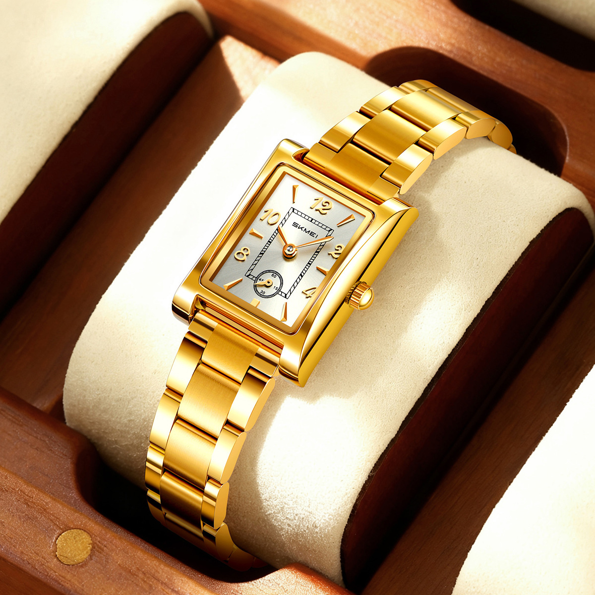 Momento de belleza relojes de pulsera retrógrados cuadrados de acero impermeable relojes de cuarzo comercio exterior al por mayor regalos personalizados fábrica de fuente