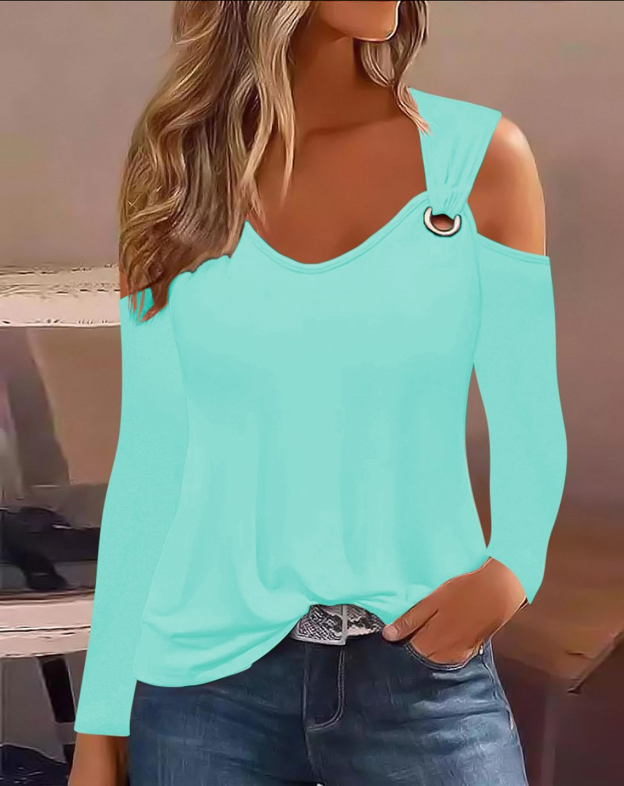 V Neck Neckline Comfort Function Wholesale Women's Casual Printing Long Sleeve Blouses