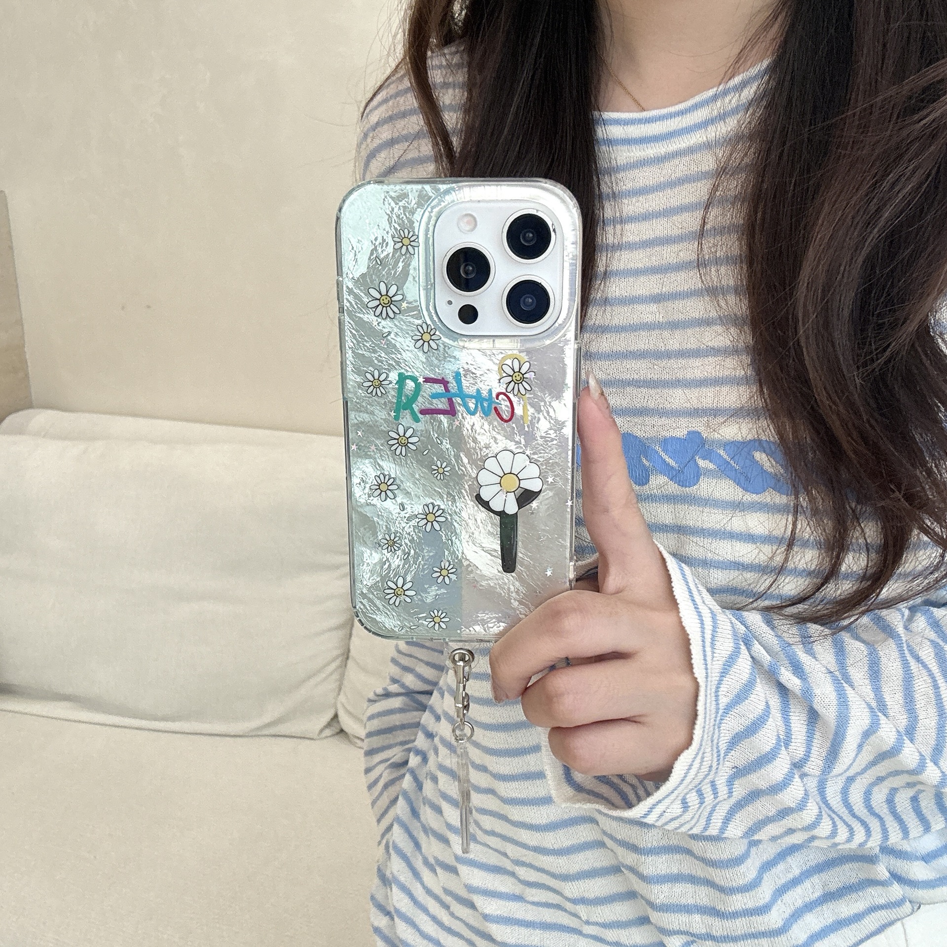 Costuras coreanas c flores para Apple 16ProMax funda para teléfono móvil 15Pro nicho 14/13 pareja 16