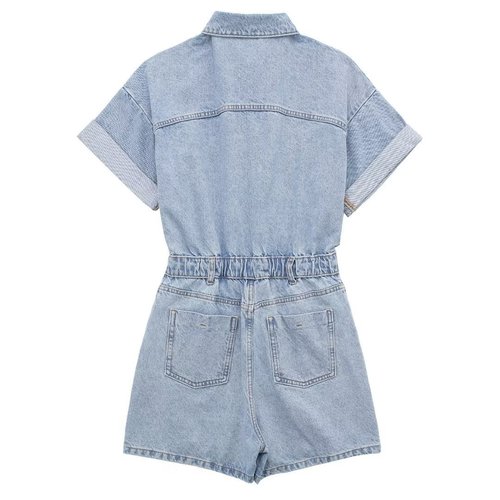 ZR foreign trade wholesale European and American style women's clothing pocket trim waist slimming denim short jumpsuit 7147035 427