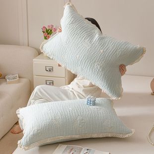 Korean Princess Style Small Fresh Girly Heart Cotton Yarn-Dyed Jacquard Pillowcases Pair 48X74 Pure Cotton Pillowcases