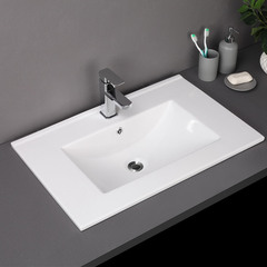 Ceramic one-piece thin-edge basin cabinet, semi-embedded center basin bathroom sink vanity countertop basin hand basin