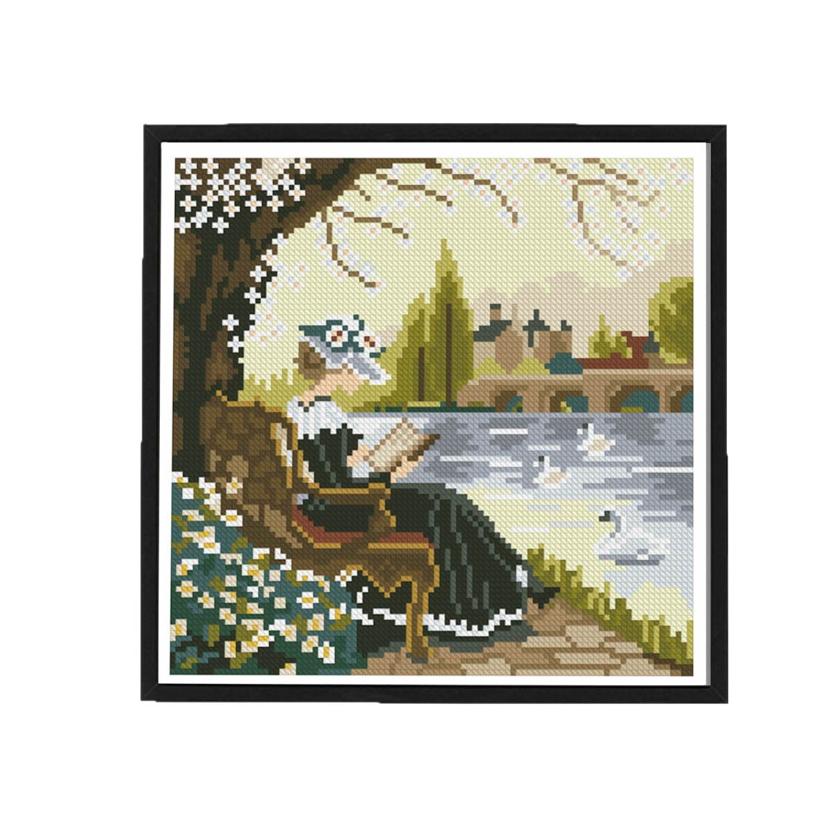 Nuevo estilo transfronterizo, punto de cruz estilo ins, lectura tranquila junto al lago, punto de cruz, bordado a mano, pintura de decoración de sala de estar image 5