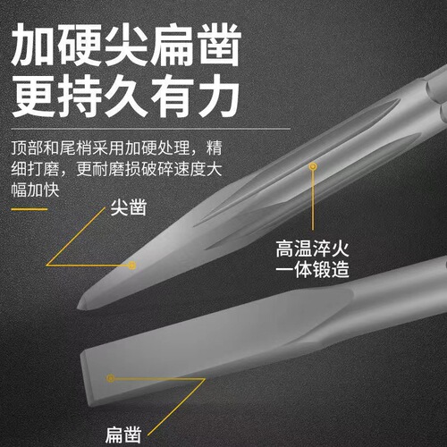 Spring steel electric hammer chisel, high hardness electric pick, impact drill bit, square handle, hexagonal handle, pointed flat concrete slotting shovel
