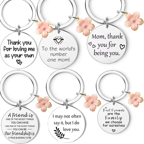 New Cross-Border Hot-Selling Stainless Steel Engraved Thanksgiving Mother's Day Birthday Gift DIY + Small Accessories Creative Keychain