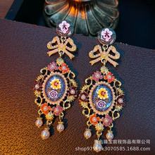 维多利亚古董宫廷新中式花朵耳环 中古vintage复古蝴蝶结珍珠耳环