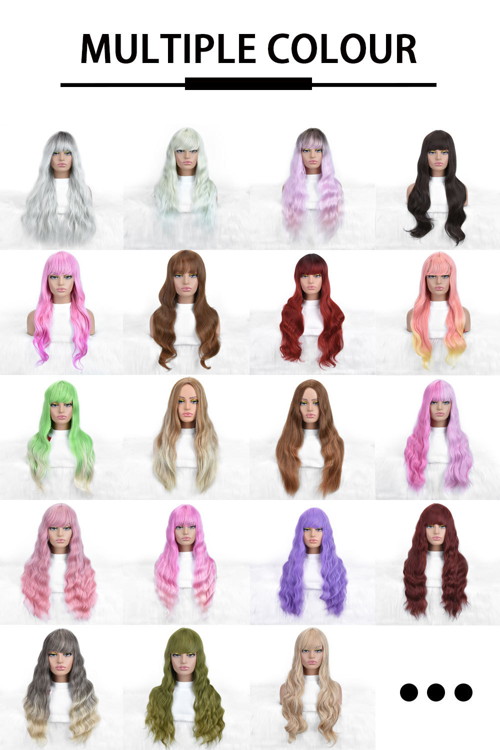 Szintetikus Női Kémiai Szálból Készült Hosszú Stílusú Göndör Haj Paróka Frufruval, Teljes Fejpántos, Több Színben Elérhető_voghion.com