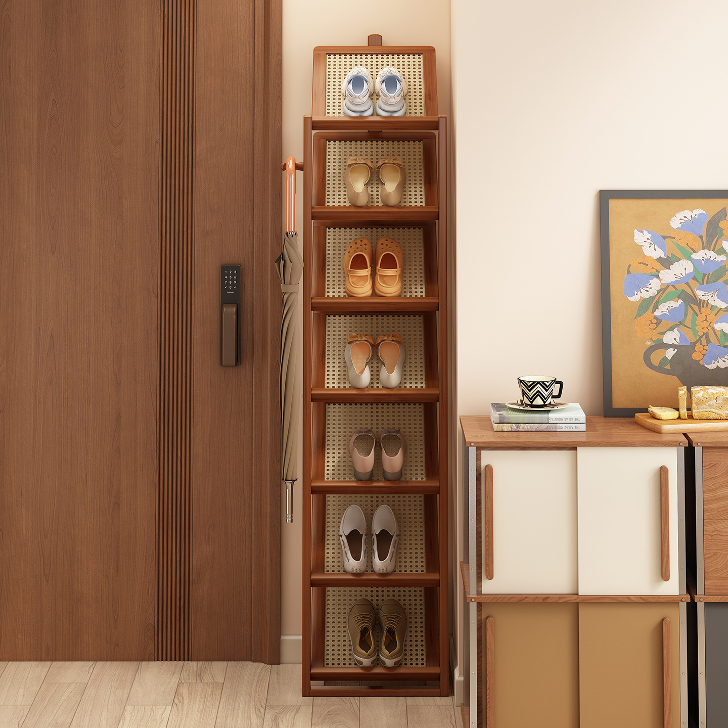 Porta de zapatos multicapa puerta de entrada doméstica de almacenamiento de zapatos acabado rack pasillo ascensor simple gabinete de zapatos