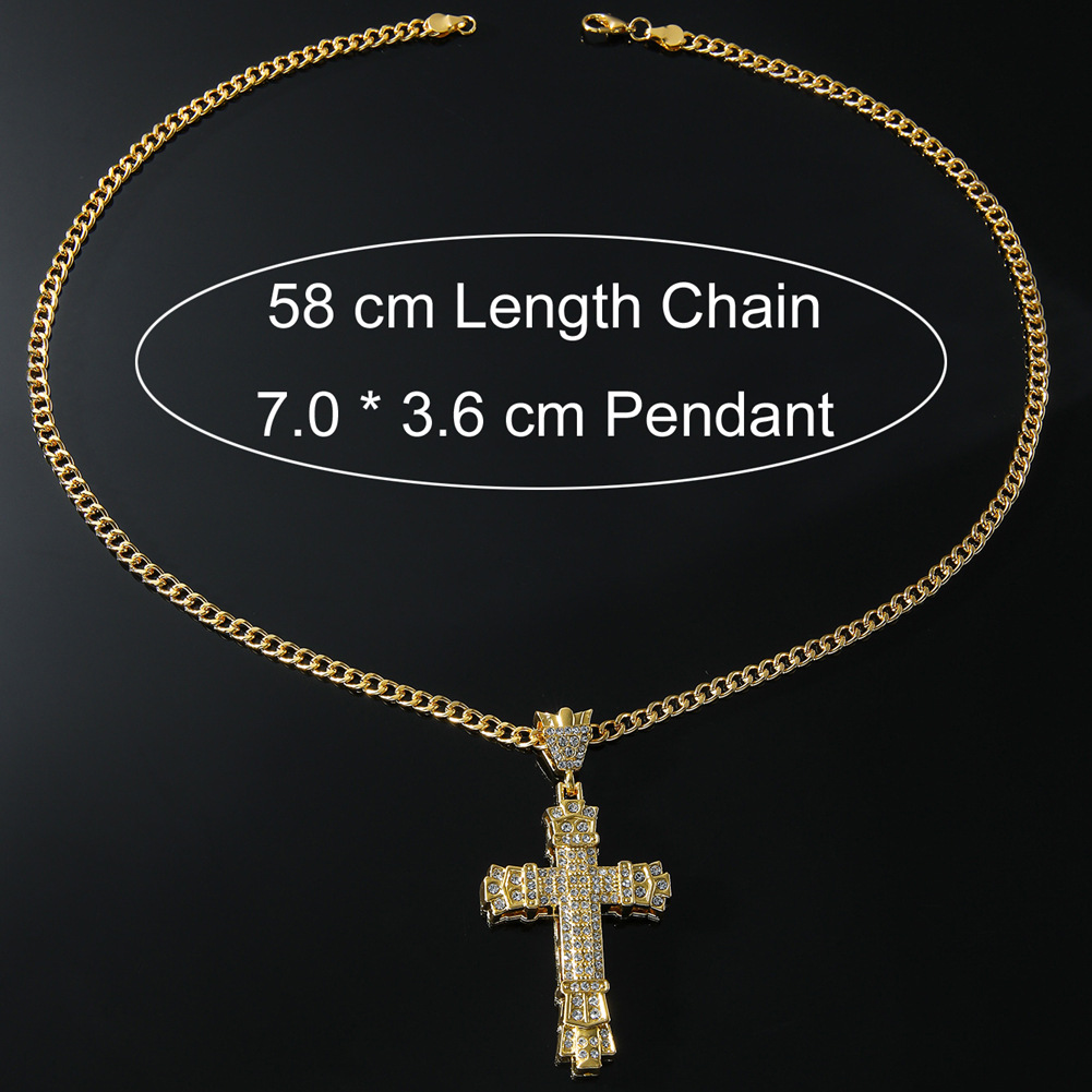 35g Weight Zircon Inlay Material Hip-hop Cross Alloy Plating Inlay Zircon Men's Pendant Necklace