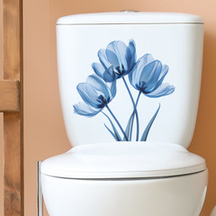 New MG-M031 Watercolor Blue Tulip Toilet Paper Holder Bathroom Sanitary Room Decoration Wall Sticker Painting Wholesale