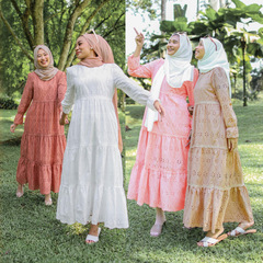 M207 # ムスリム越境中東婦人服マレーシアインドネシア透かし彫りレースワンピースshopee代発
