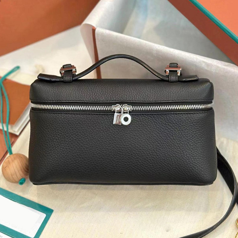 Lp27 Women's Handbag 19 Lunch Box Bag Genuine Leather Lychee Pattern Gigi Same Style Single Shoulder Crossbody Makeup Bag Trendy Silver Buckle
