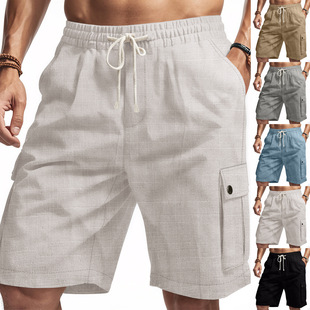 Cross-Border Hot Selling American Ami Khaki Outdoor Tactical Workwear Summer Men's Bamboo Linen Beach Casual Shorts