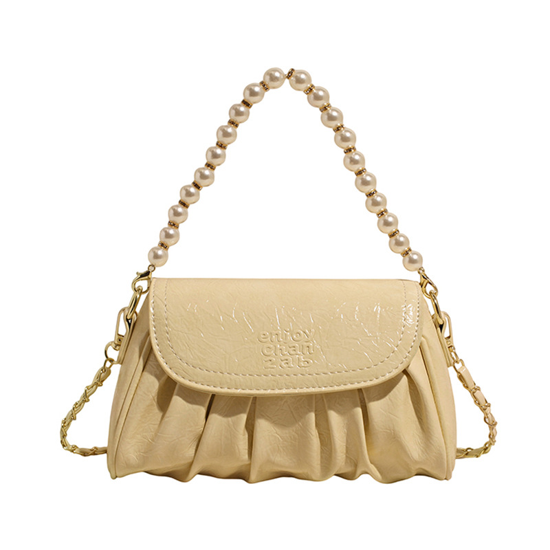 Bolso de alta calidad con textura 2025 verano nuevo estilo bolso femenino patrón de agarre de mano plisado bolso de hombro con cadena de cuentas bolso de mensajero