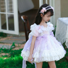 枝芽2024夏季新款洛麗塔童裝女童花仙子公主裙兒童泡泡袖蓬蓬紗裙