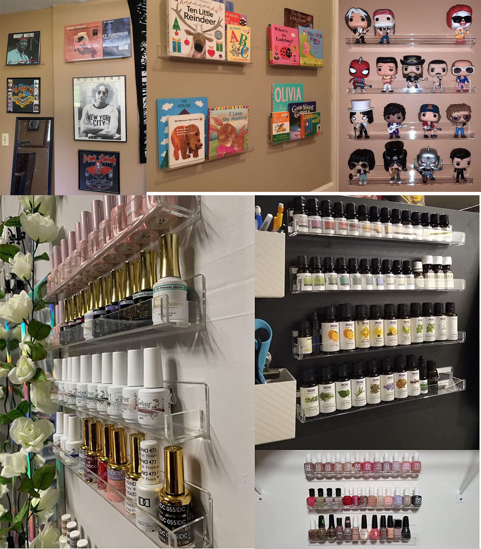 Amazon transparent acrylic nail polish display rack wall hanging bookshelf nail polish storage display rack for nail salon