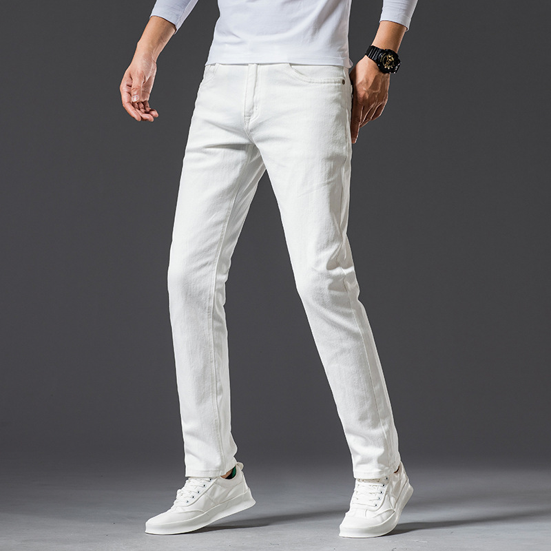 High-End Ivory White Men's Slim Straight Jeans Trendy Brand 2026 Casual Long Pants Autumn Spring Autumn Aliexpress Cross-Border