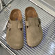 Boken Half Slippers 2024 Autum Genuine Leather Cow Suede Cork Flats Mule Shoes Toe-Toe Slippers Birkenstock Shoes for Women's Outer Wear