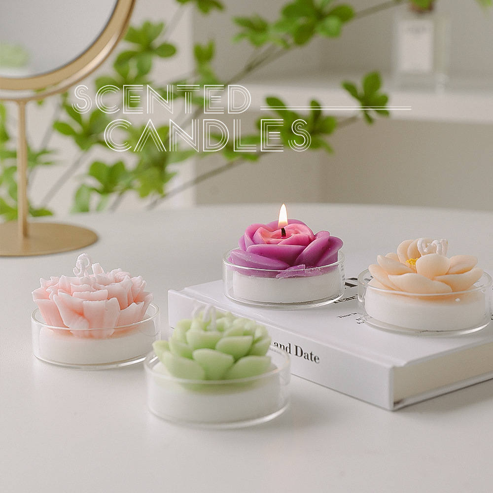 Simulated succulent candle wholesale birthday gift rose shape plant glass aromatherapy candle cup creative ornaments