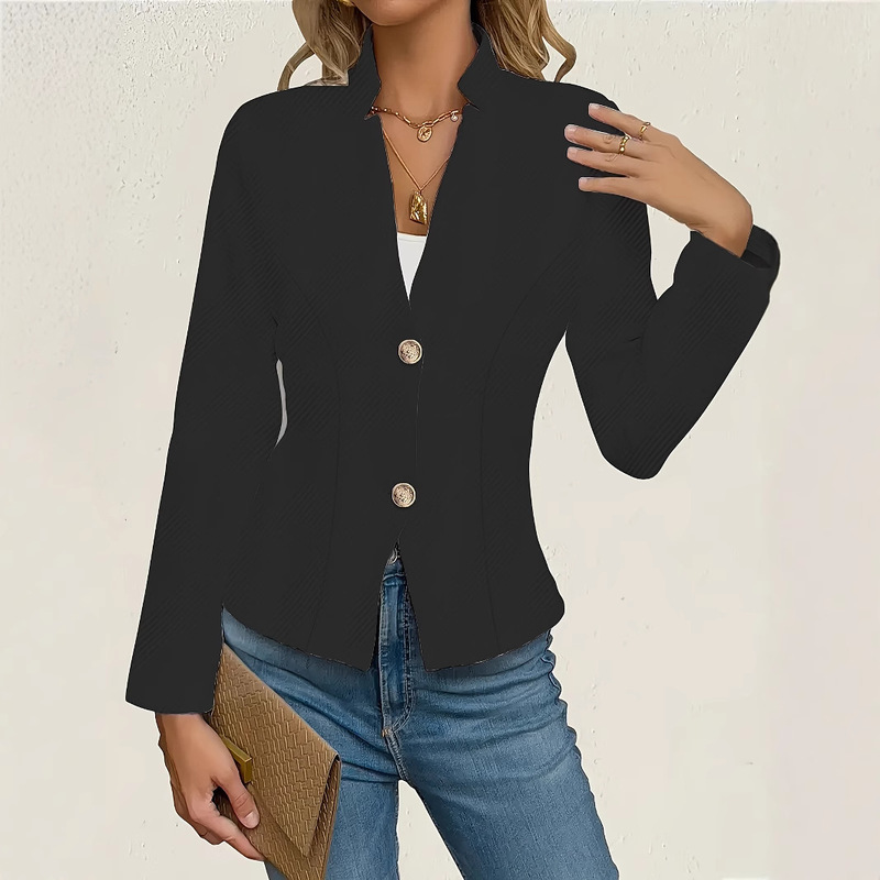 2025 Amazon Cross-Border European and American Women's Slim-Fit Textured Two-Button Solid Color Long-Sleeve Blazer Jacket