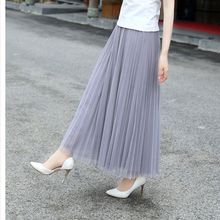 灰色仙女裙时尚百搭网纱半身裙中长款百褶裙a字裙高腰显瘦大摆裙