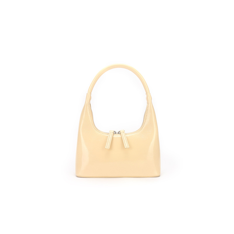 Women's 2022 New Niche Genuine Leather Hobo Bag French Vintage Patent Leather Underarm Bag Simple Handheld Baguette Bag - Thumbnail 5