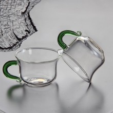 玻璃茶杯茶室茶杯品茗杯透明耐熱S形小把杯功夫茶杯子水杯