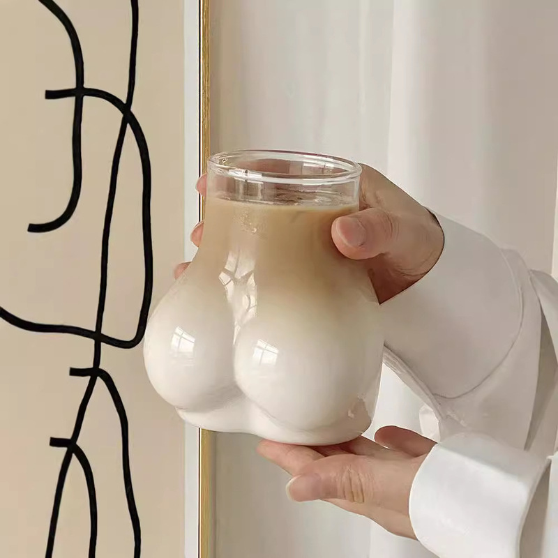 Funny Sexy Cute Butt Glass Creative ins Ice American Latte Coffee Cup Personalized Ice Drink Milk Tea Cup