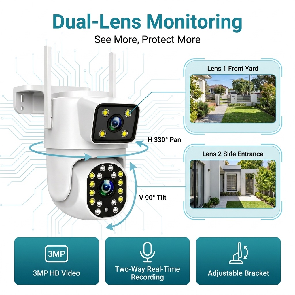 3MP WiFi Dual-Lens-Kamera mit Nachtsicht und AI-Erkennung