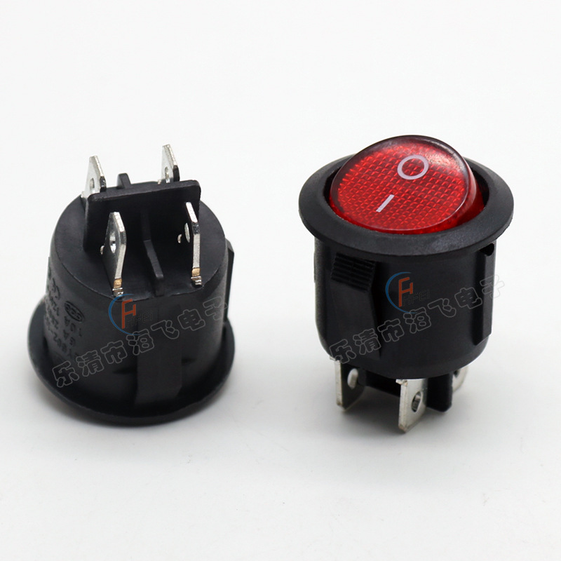 供应船型开关圆型四脚带红灯 4脚2档全圆形翘板开关