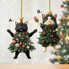 跨境新品圣诞节黑猫白猫圣诞树儿童礼物钥匙扣挂件背包钥匙圈挂件