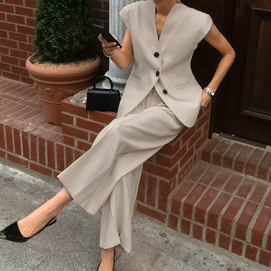 French Retro Elegant Fashion Casual suit Spring and Summer 2025 New Cross-border Niche Vest Wide-leg Pants for Women Commuting
