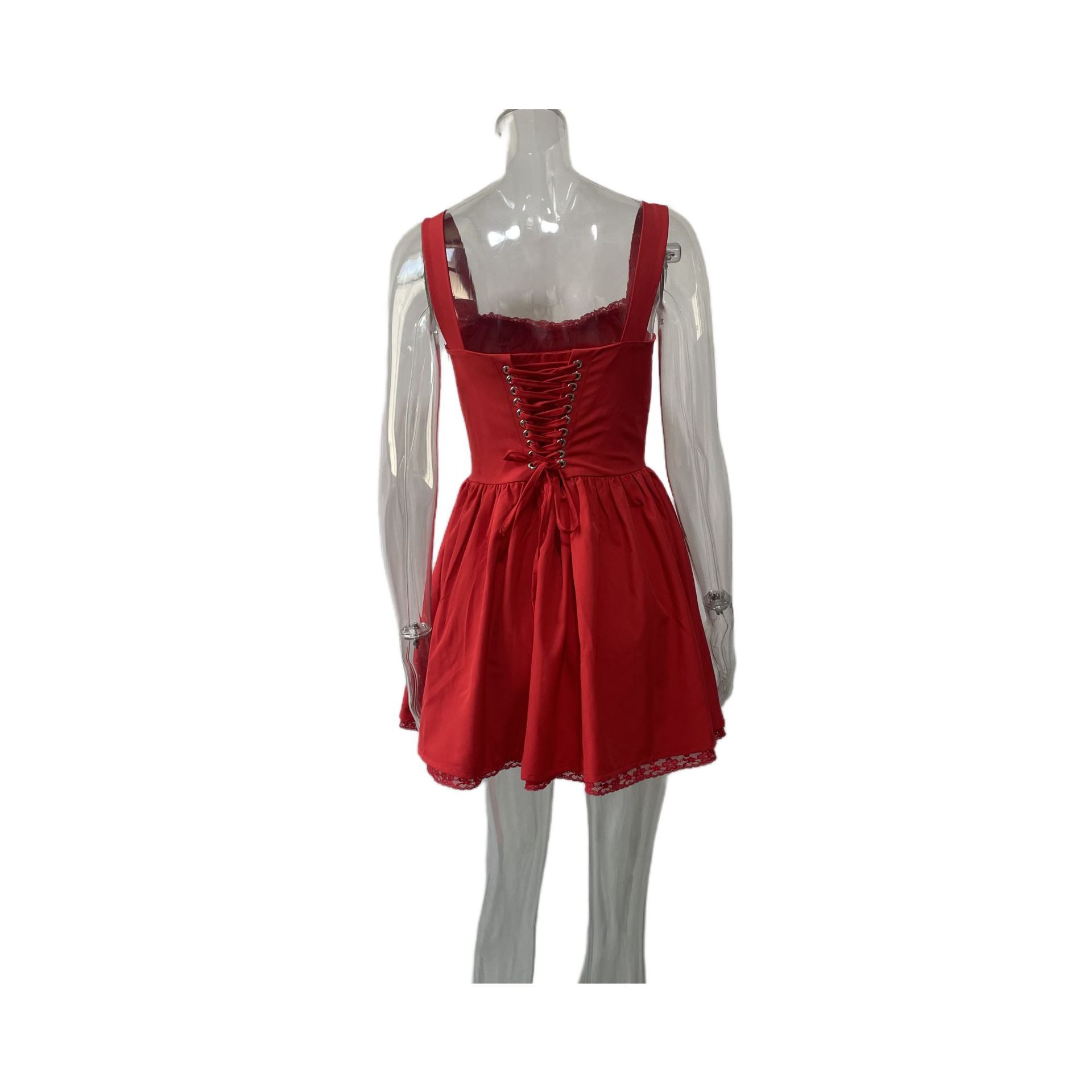 Vêtements pour femmes printemps et été, nouvelle mode sexy pour femmes, dentelle patchwork, bretelles à la taille, grande jupe trapèze_voghion.com