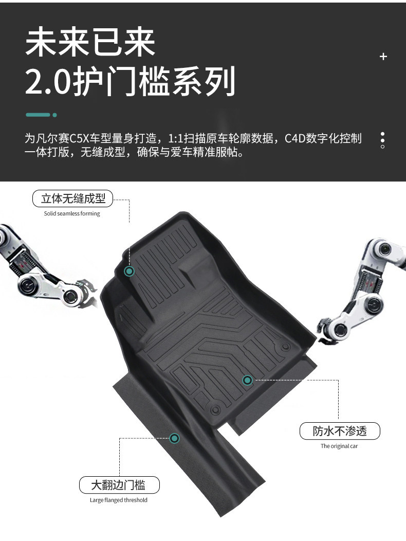 Specialized 21-25 Model Citroën Versailles C5X Full Surround Floor Mats with Decorative Trim and Threshold Protection Tpe Car Floor Mats