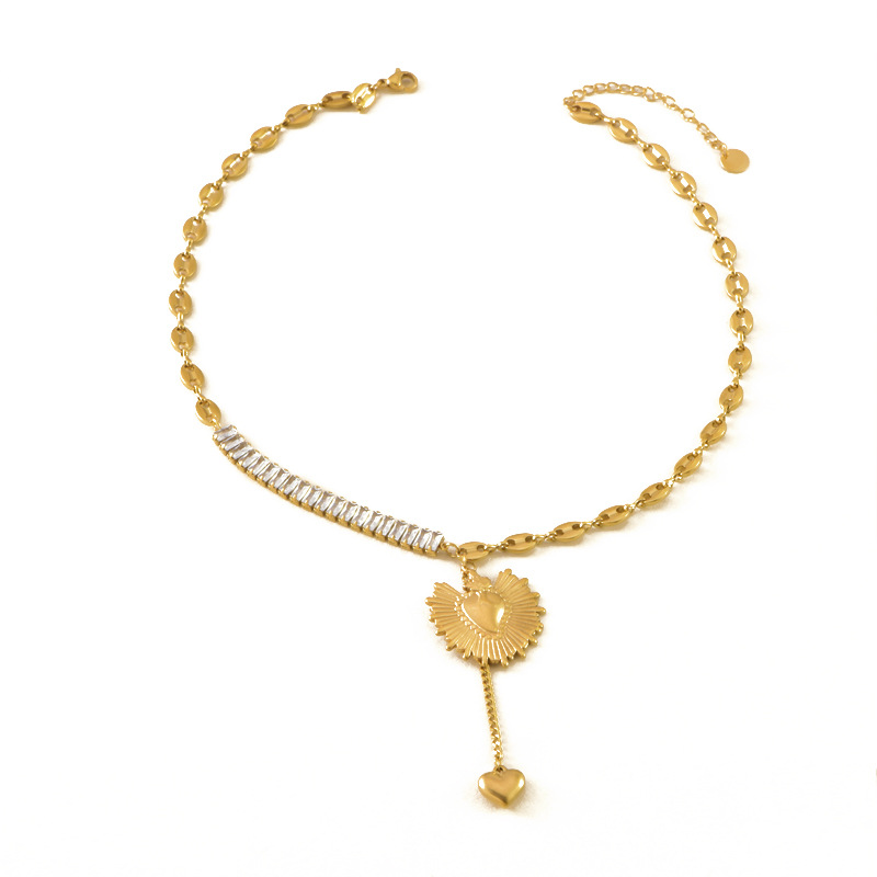 Collar de diamantes cuadrados con forma de corazón de melocotón y cadena de camiseta personalizada Su, accesorios de acero inoxidable con amor retro para mujer_voghion.com