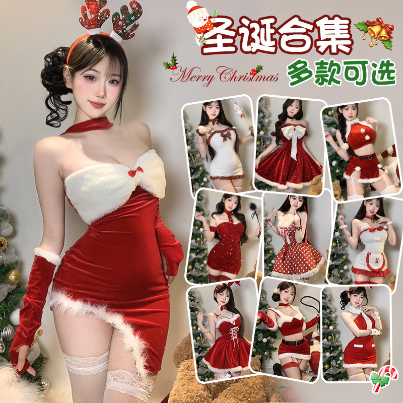 Sexy Lingerie, Sexy Christmas Atmosphere, Sexy Pure Lust Tight-Fitting Butt-Covering Hot Girl Uniform Dress