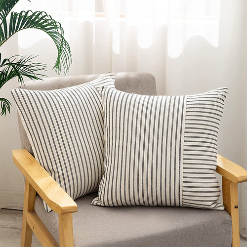 Amazon's new modern minimalist decorative pillow striped stitching linen pillow case bedside backrest decorative cushion
