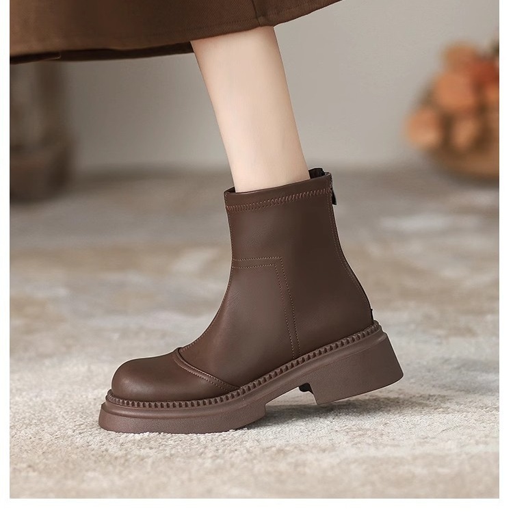 Elastic Slim For Women 2024 New Spring And Autumn Versatile Warm Brown Short Thick Soled Martin Boots British Style_voghion.com